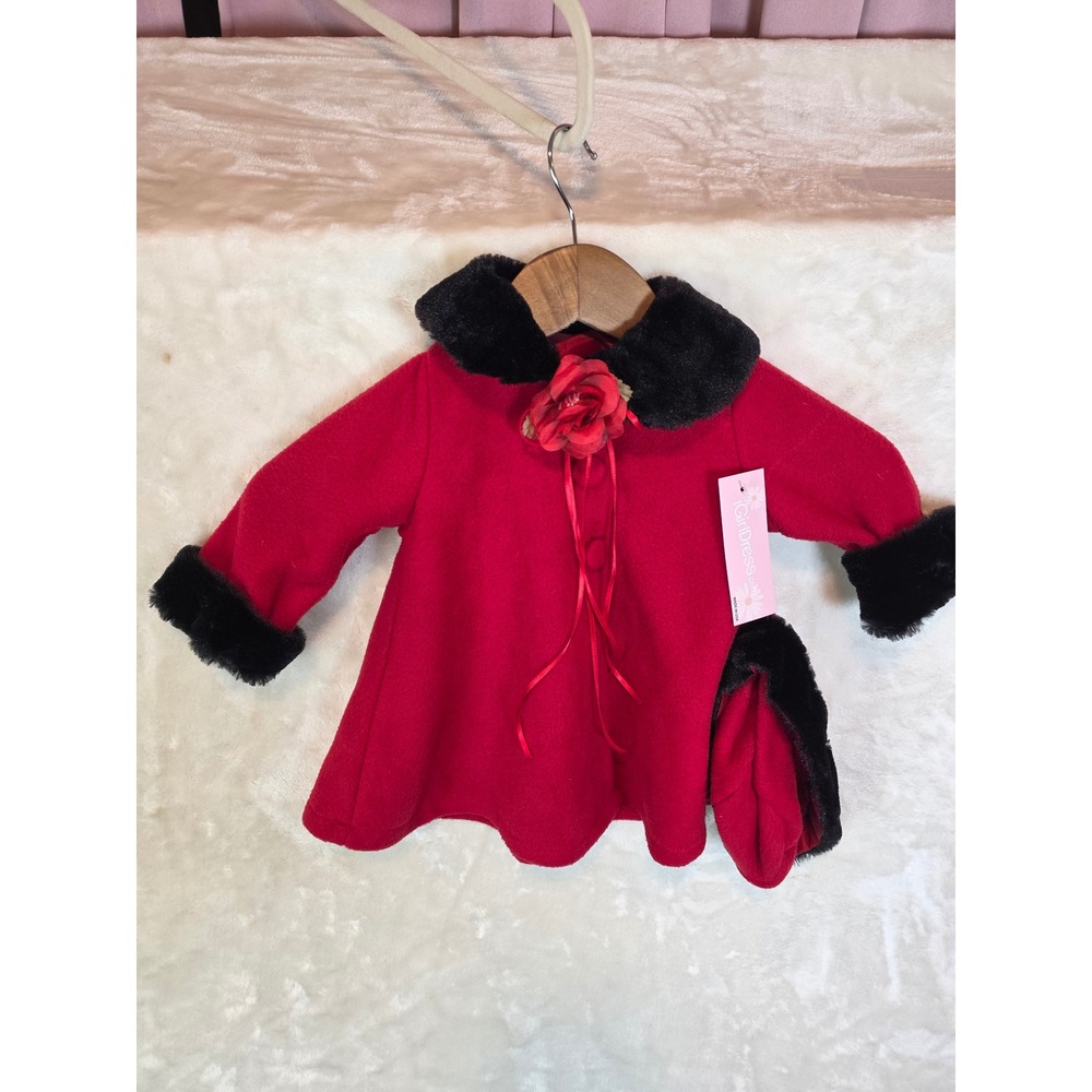 Kids‎ Dream Infant Girls Red Fleece Coat Faux Fur Trim Bonnet Set 3-6 Months NEW